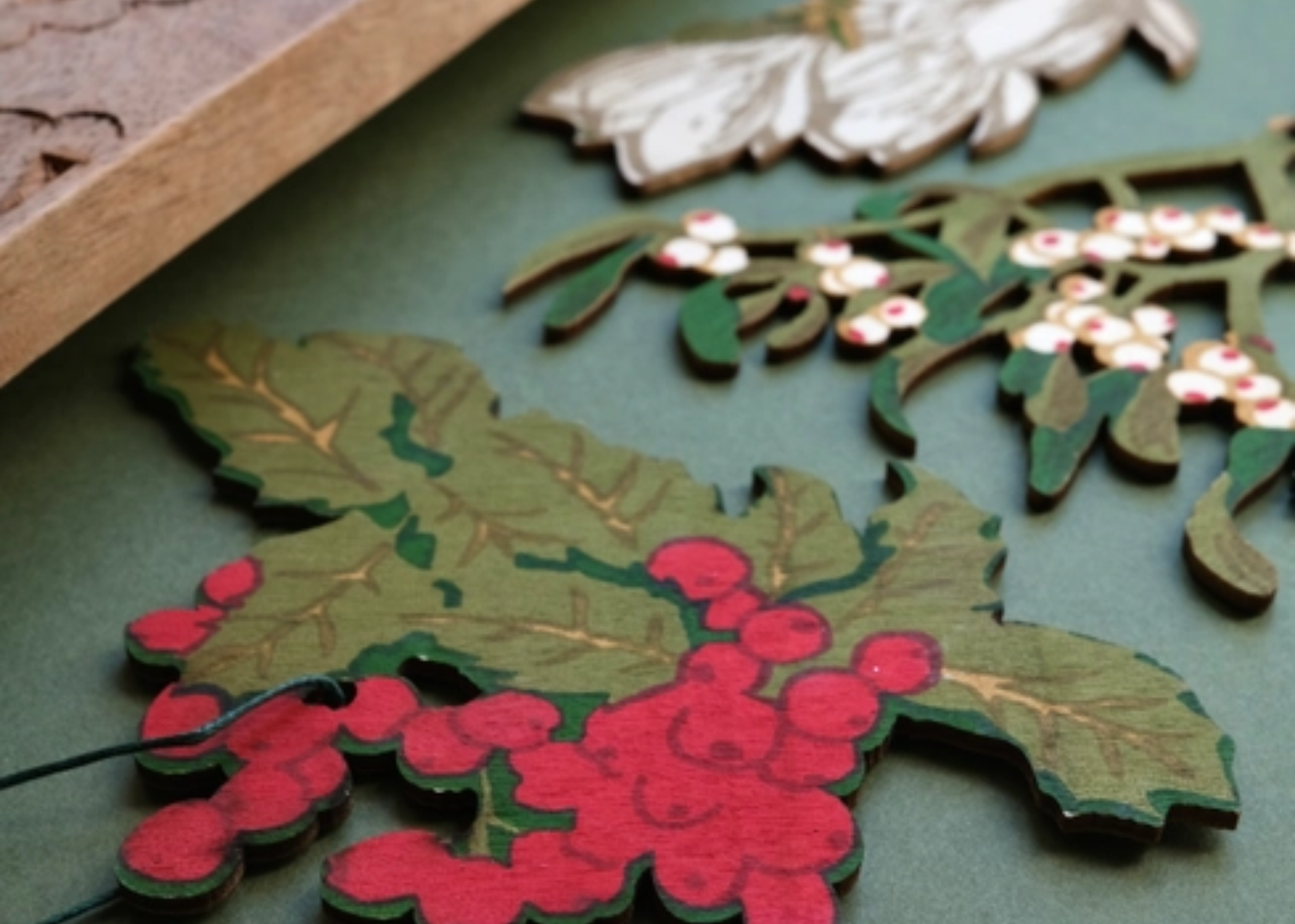 Wooden Festive Foliage Ornaments